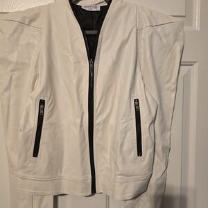 Swank White Faux Leather Moto Jacket Size L